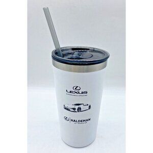 Lexus Insulated Tumbler Lid Straw 7" White Black Automobile Travel Haldeman NJ